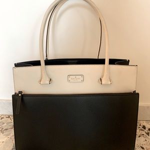 Kate Spade -  Black and white leather large handbag 15” x 12’. Spacious bag!